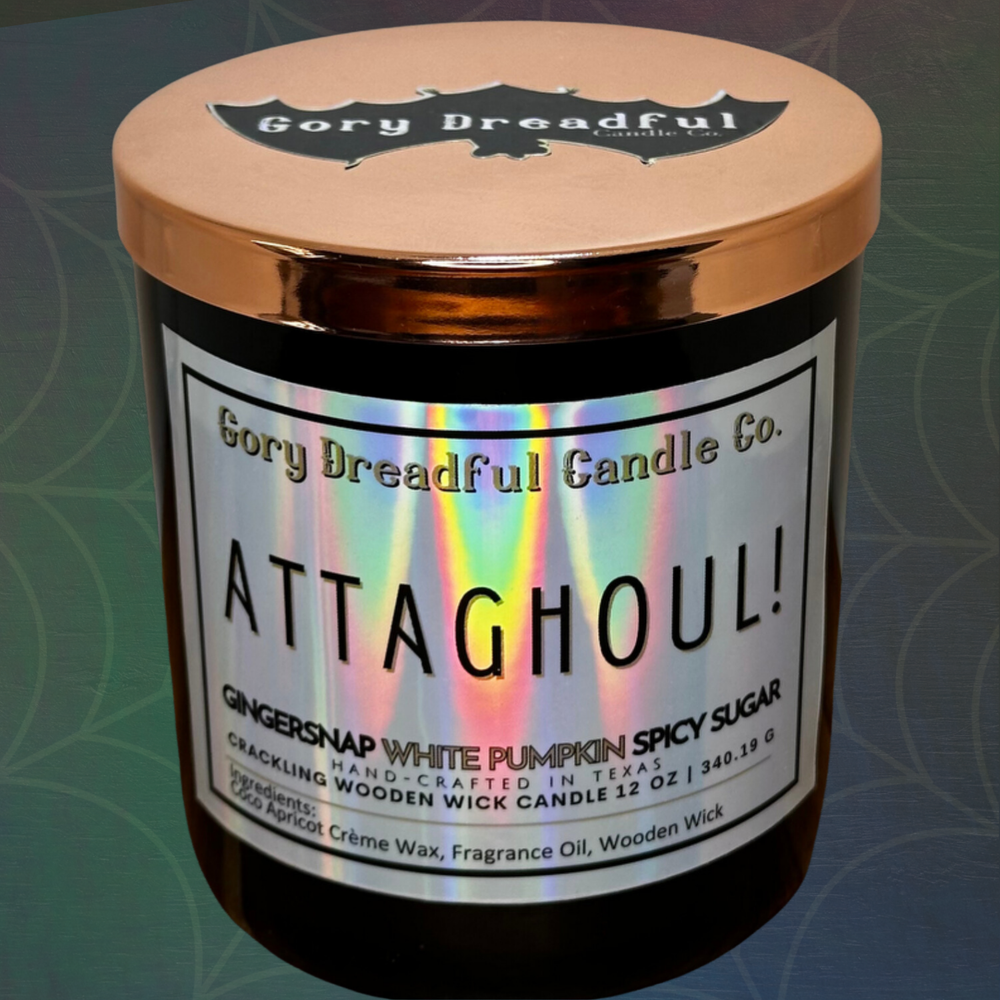 Attaghoul! Crackling Wooden Wick Candle: Gingersnap White Pumpkin Spicy Sugar Scent