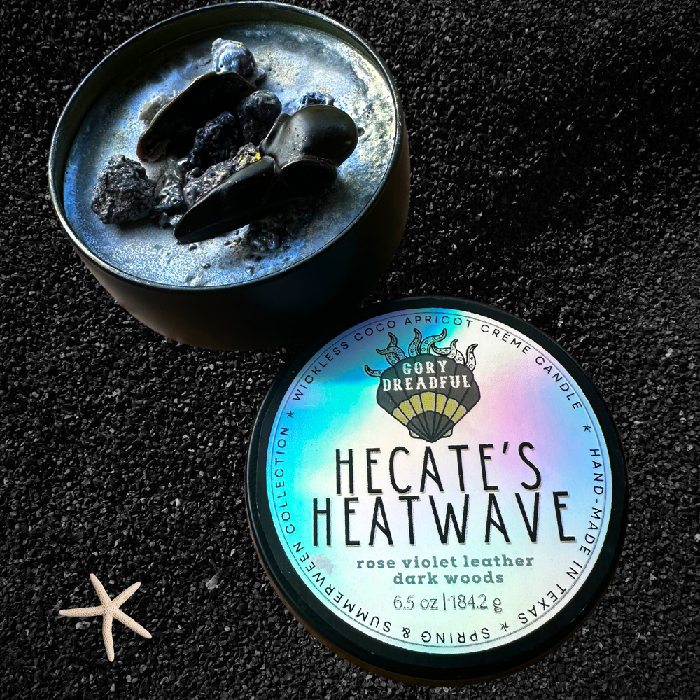 HECATE'S HEATWAVE Wickless Candle - Coco Apricot Crème Wax 6.5 oz: Rose Violet Leather Dark Woods Scent